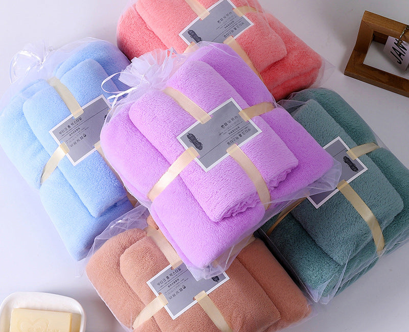 Coral Velvet Solid Color Towel Bath Towel Set Soft Absorbent Face Towel