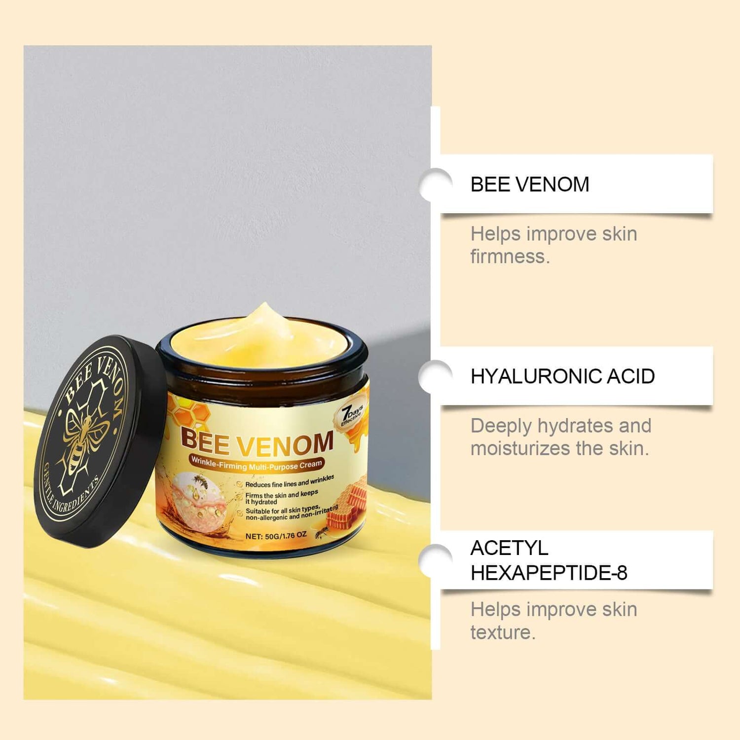 Crème de soin pour la peau avec ingrédients doux, hydratante et nourrissante, dans un pot blanc, pour une peau saine et éclatante